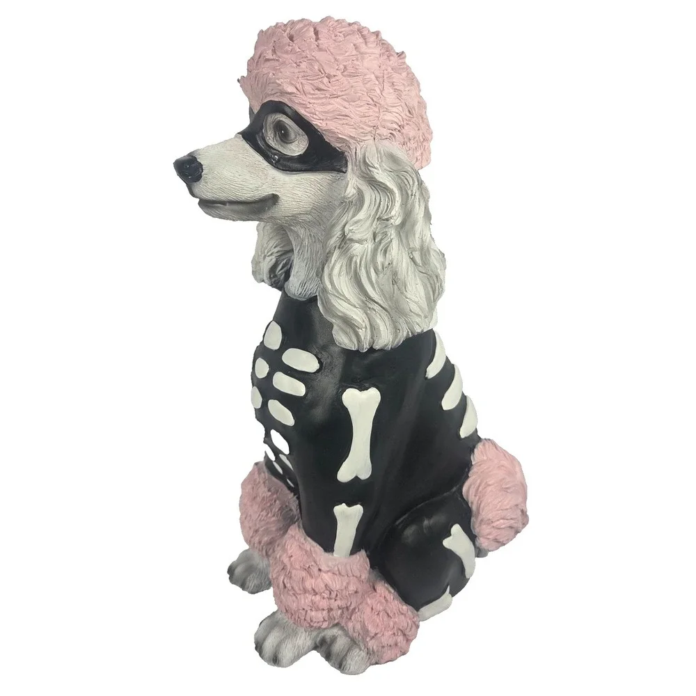 Glamorous Ghouls Poodle Skeleton Dog Figurine 14in Pink Halloween NWT Whimsical